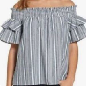 Caslon off the shoulder Striped Linen Blend Top Size Large